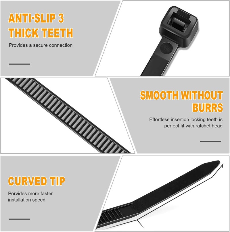 RAZCC 1200pcs Black Cable Zip Ties 12 Inch, Heavy Duty Plastic Nylon Tie Wraps with 50lb Tensile Strength for Indoor & Outdoor - Image 4